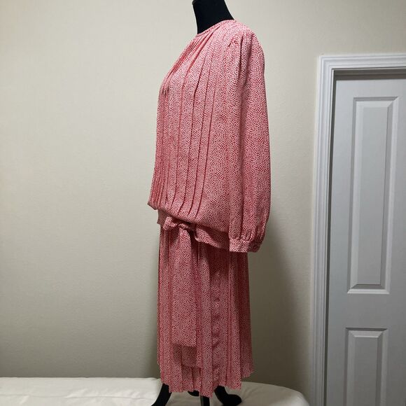 Vintage 70s Drop Waist Skirt Suit Pleated Red White In The Mood Sz 10 Retro - Picture 2 of 11